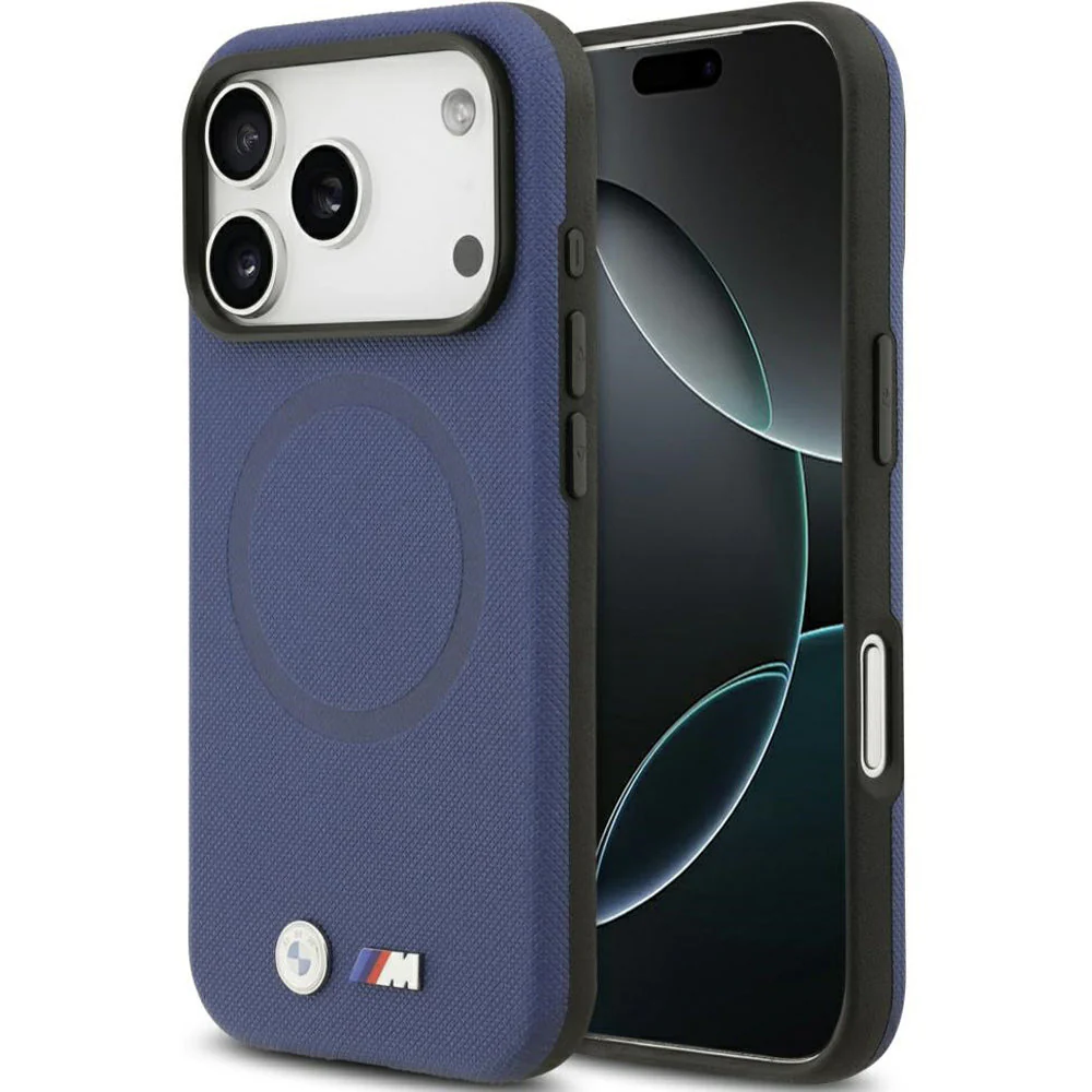 Handyhülle für iPhone 17 Pro Max, BMW HardCase M FW Metal Logo mit MagSafe, Dunkelblau