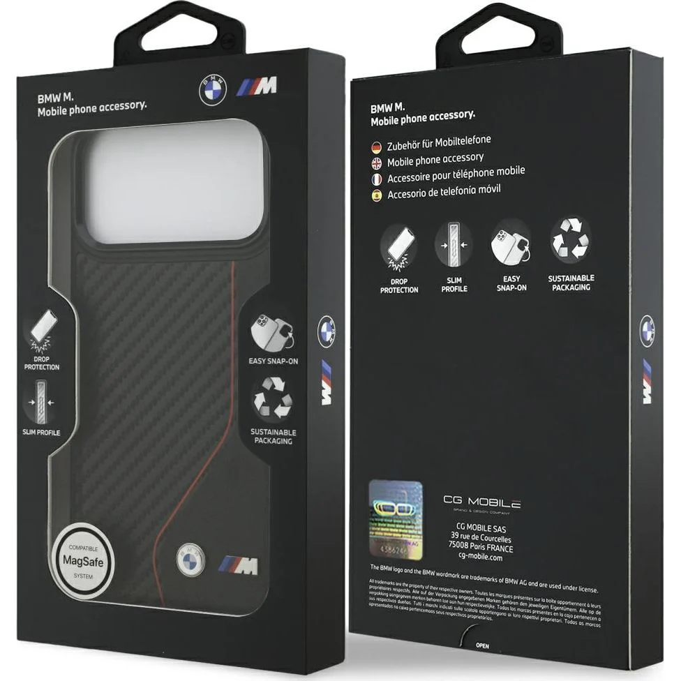 Handyhülle für iPhone 17 Pro Max, BMW M Carbon Line & Logo mit MagSafe, Schwarz mit roter Linie - Image 8