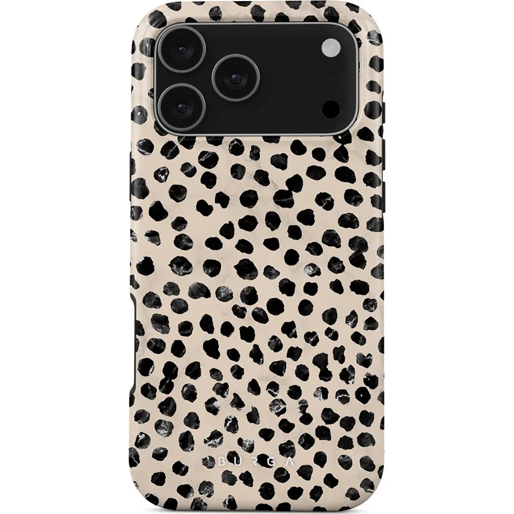 Handyhülle für iPhone 17 Pro Max, Burga Almond Latte Tough Magnetic, Beige mit schwarzen Punkten