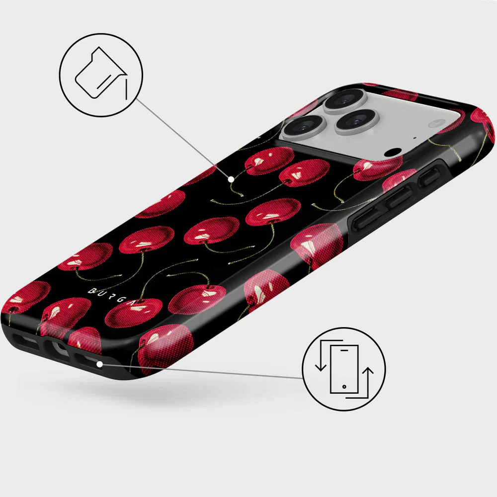 Handyhülle für iPhone 17 Pro Max, Burga Cherrybomb Tough Magnetic, Schwarz mit Kirschen - Image 2