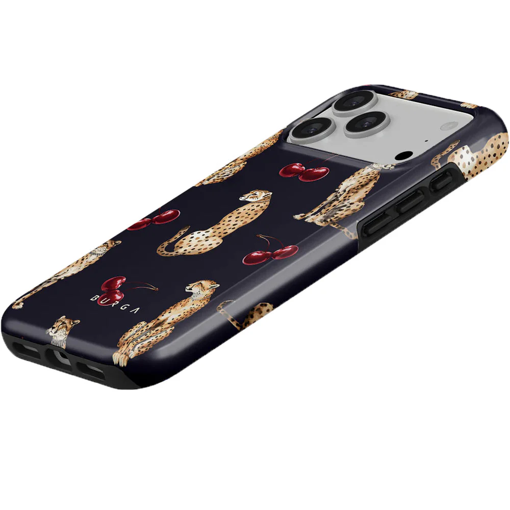 Handyhülle für iPhone 17 Pro Max, Burga Cougar Tough Magnetic, Dunkelblau mit Kirschen und Gepard - Image 5