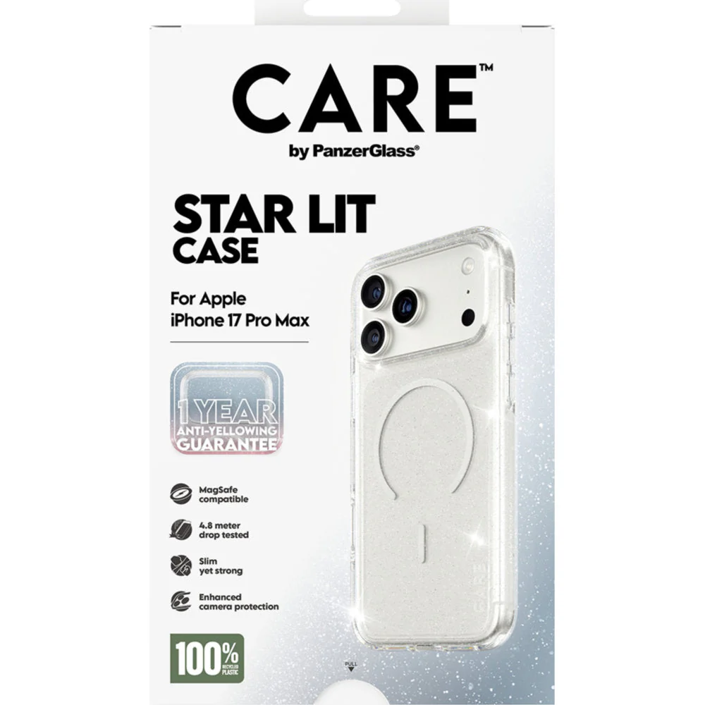 Handyhülle für iPhone 17 Pro Max, CARE by PanzerGlass Flagship Star Lit Case mit MagSafe, Transparent mit Glitzer - Image 2