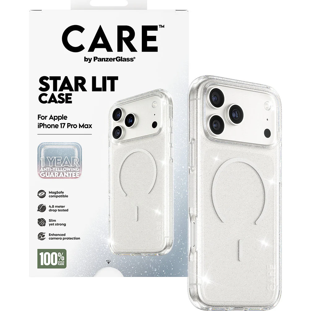 Handyhülle für iPhone 17 Pro Max, CARE by PanzerGlass Flagship Star Lit Case mit MagSafe, Transparent mit Glitzer - Image 5