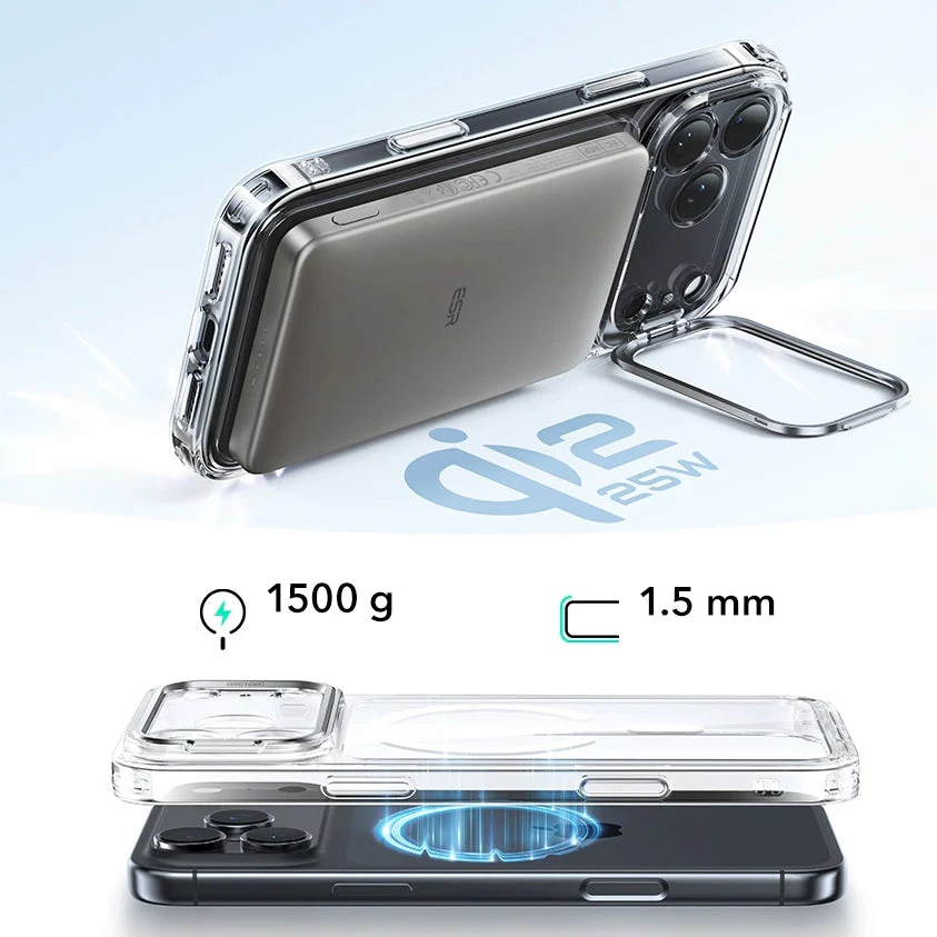 Handyhülle für iPhone 17 Pro Max, ESR Classic Hybrid Kickstand mit MagSafe, Transparent - Image 3