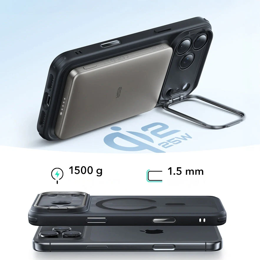 Handyhülle für iPhone 17 Pro Max, ESR Classic Hybrid Kickstand mit MagSafe, Transparent mit schwarzen Rahmen - Image 3