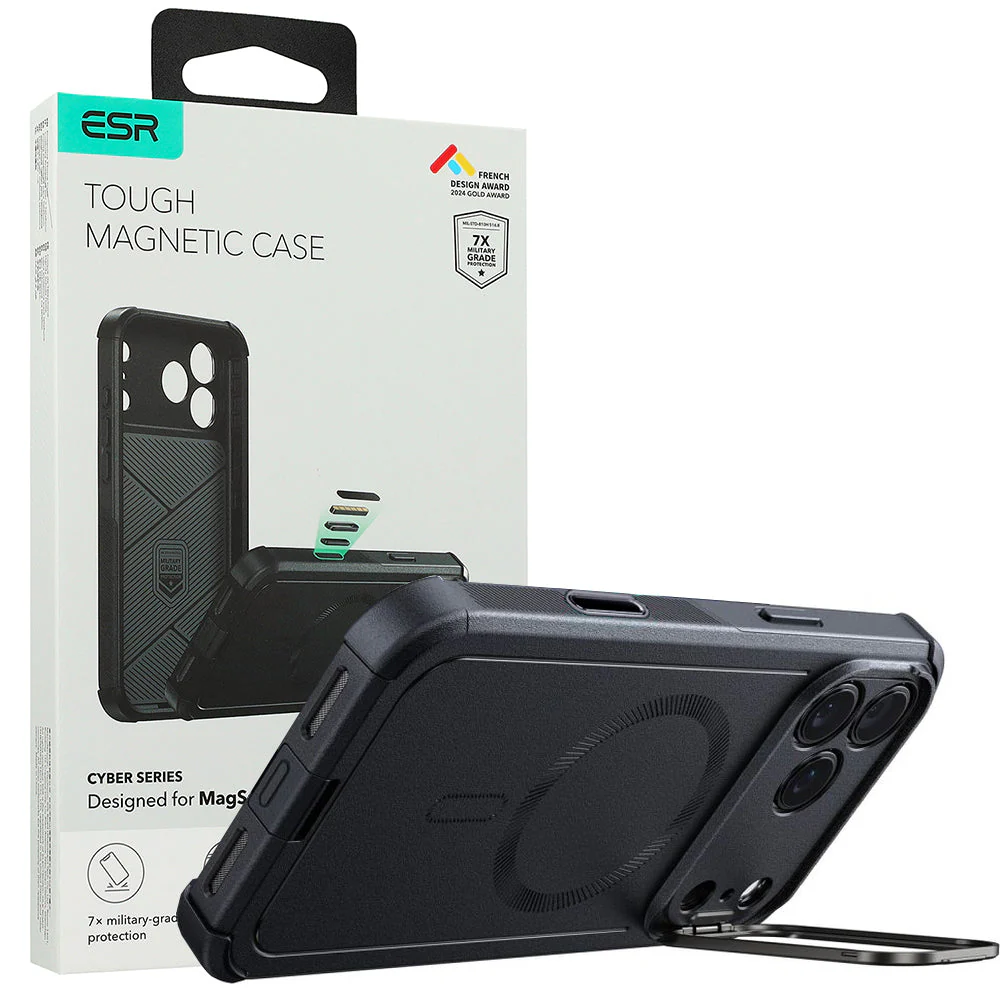 Handyhülle für iPhone 17 Pro Max, ESR Cyber Tough Case Kickstand mit MagSafe, Schwarz - Image 8