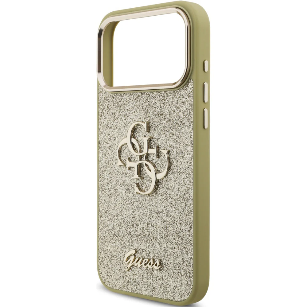 Handyhülle für iPhone 17 Pro Max, Guess Fixed Glitter Big 4G Metal Frame, Gold-Glitter - Image 6