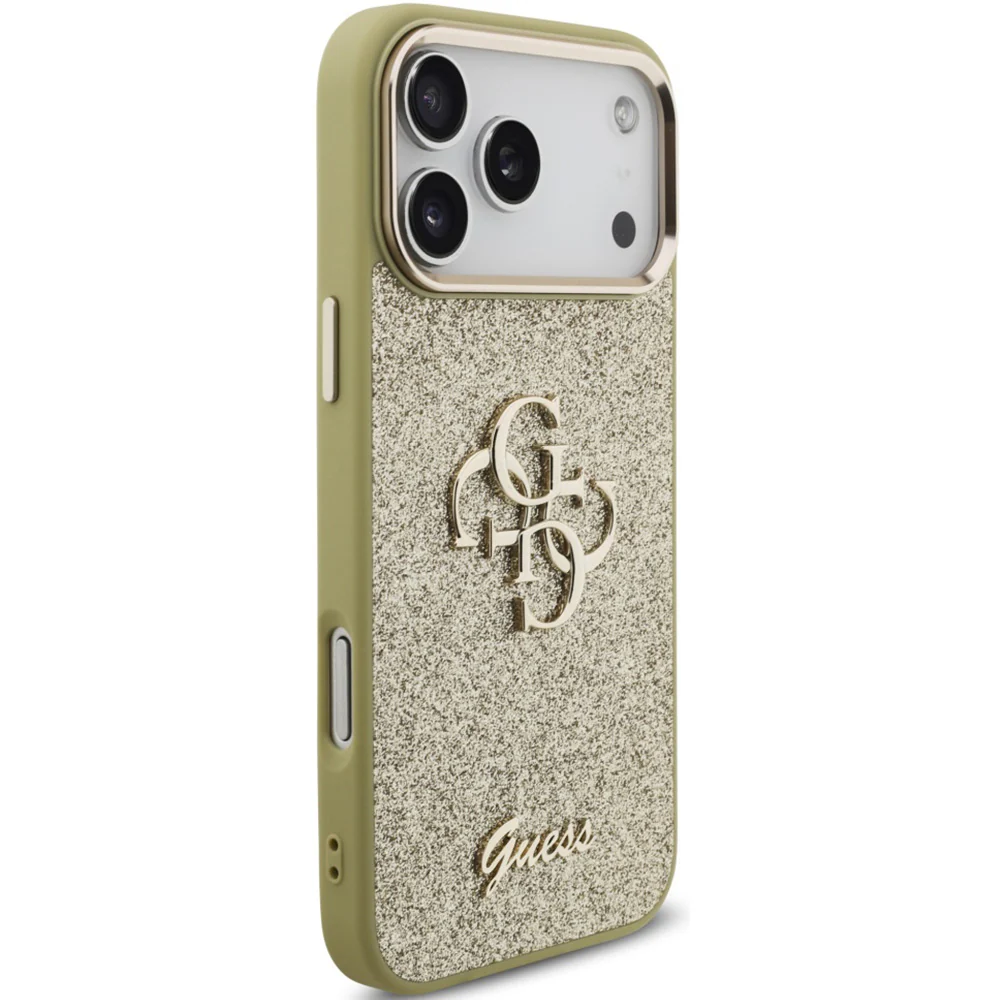 Handyhülle für iPhone 17 Pro Max, Guess Fixed Glitter Big 4G Metal Frame, Gold-Glitter - Image 8