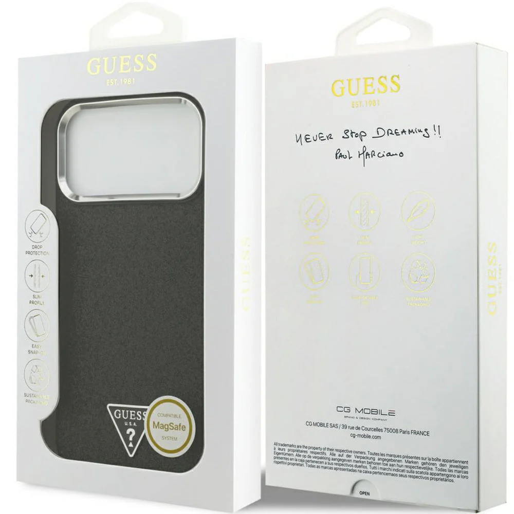 Handyhülle für iPhone 17 Pro Max, Guess Hardcase Glitter Triangle Logo mit MagSafe, Schwarz-Glitter - Image 2