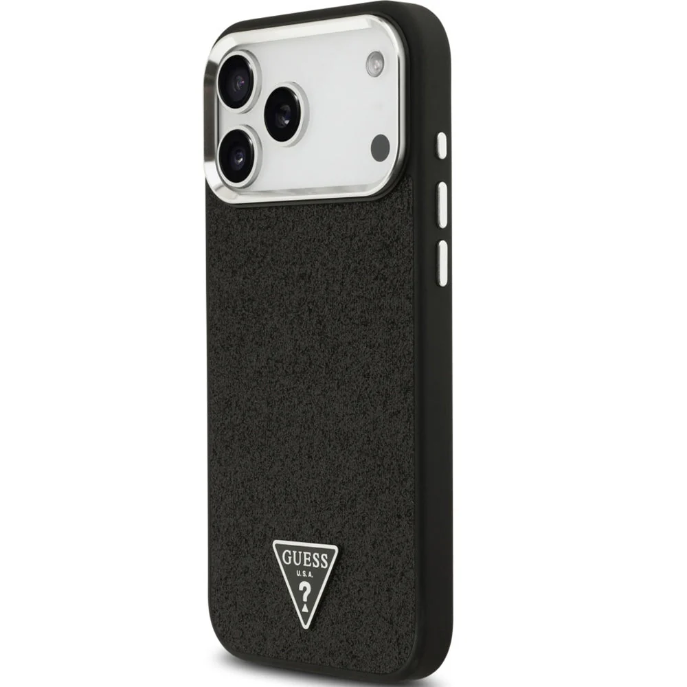 Handyhülle für iPhone 17 Pro Max, Guess Hardcase Glitter Triangle Logo mit MagSafe, Schwarz-Glitter - Image 3