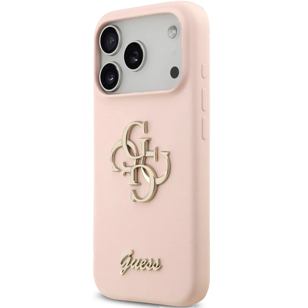 Handyhülle für iPhone 17 Pro Max, Guess Hardcase Silicone Big 4G Script, Hellrosa - Image 3