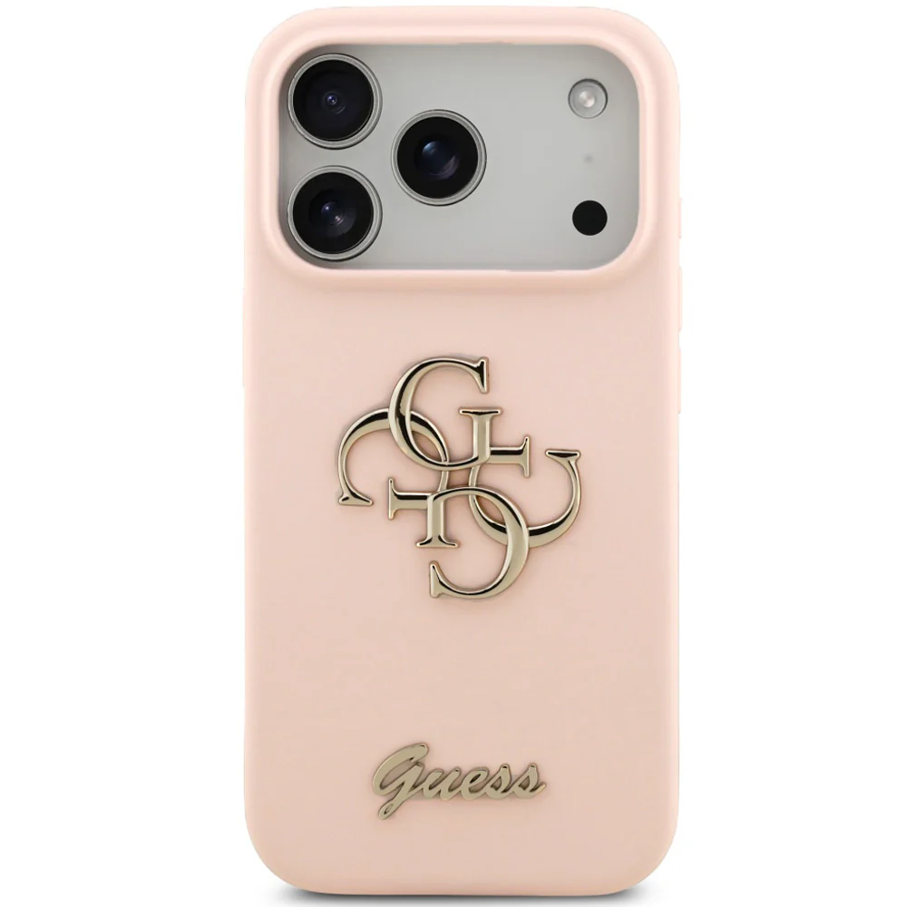 Handyhülle für iPhone 17 Pro Max, Guess Hardcase Silicone Big 4G Script, Hellrosa - Image 4