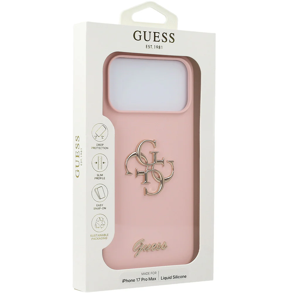 Handyhülle für iPhone 17 Pro Max, Guess Hardcase Silicone Big 4G Script, Hellrosa - Image 9