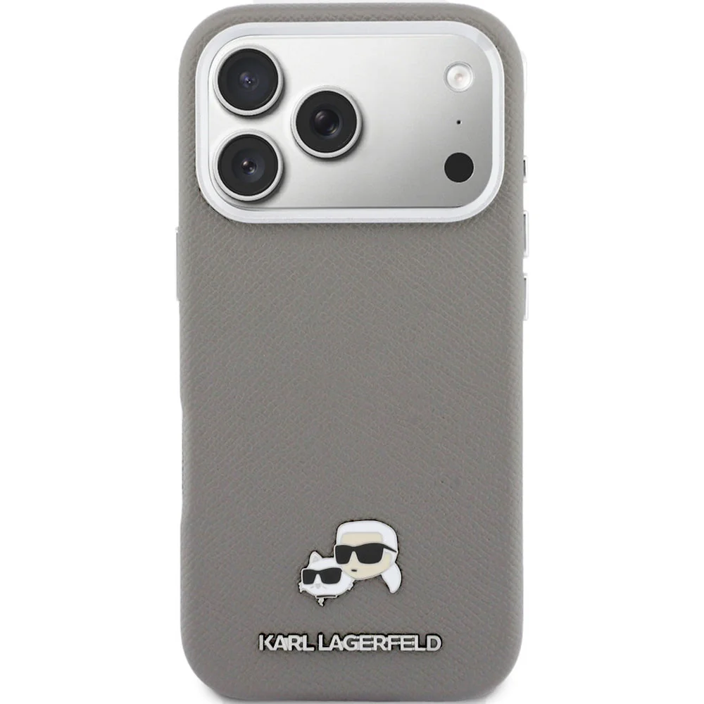 Handyhülle für iPhone 17 Pro Max, Karl Lagerfeld HardCase Karl and Choupette Head Pin Saffiano mit MagSafe, Grau - Image 4