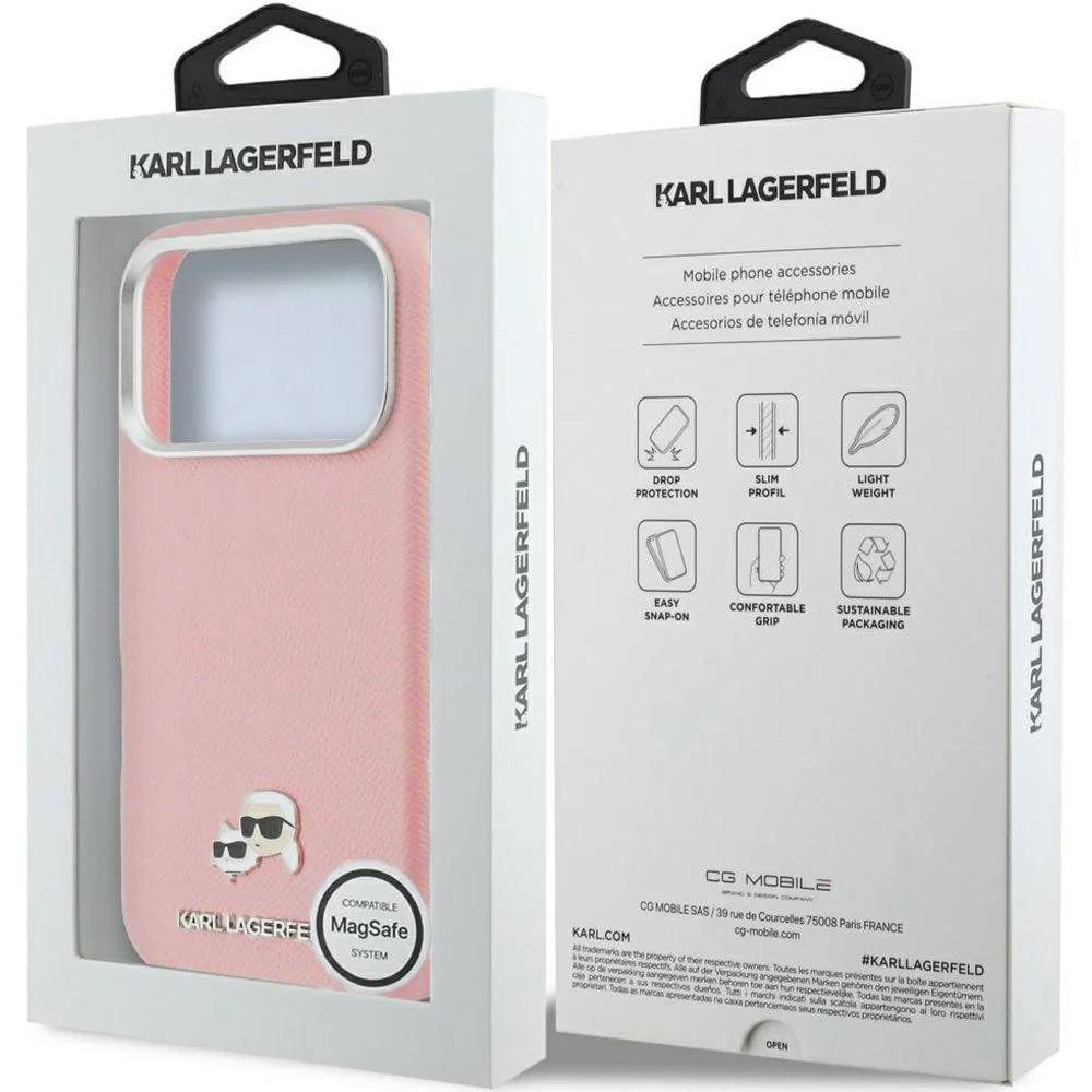 Handyhülle für iPhone 17 Pro Max, Karl Lagerfeld HardCase Karl and Choupette Head Pin Saffiano mit MagSafe, Rosa - Image 2
