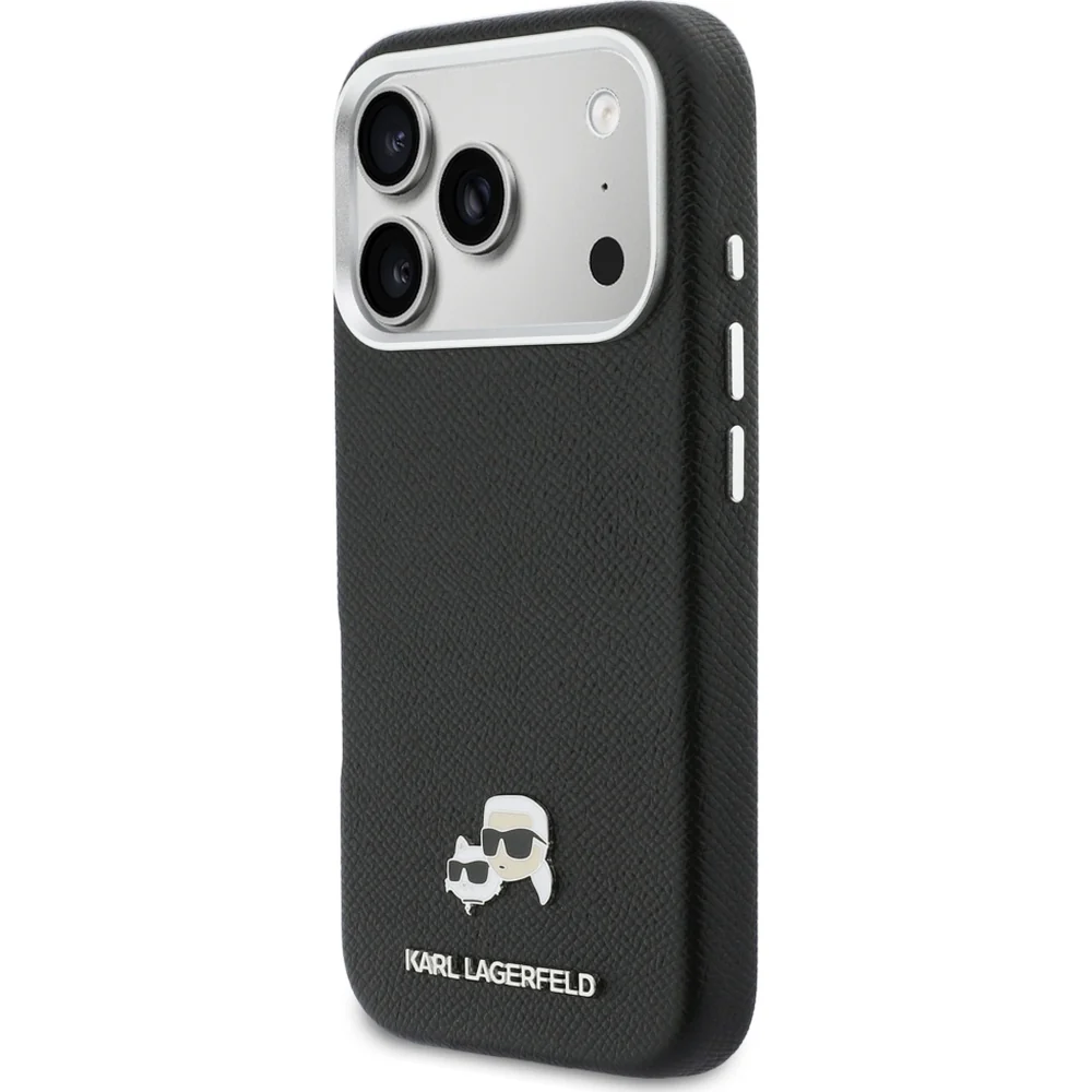 Handyhülle für iPhone 17 Pro Max, Karl Lagerfeld HardCase Karl and Choupette Head Pin Saffiano, Schwarz - Image 2