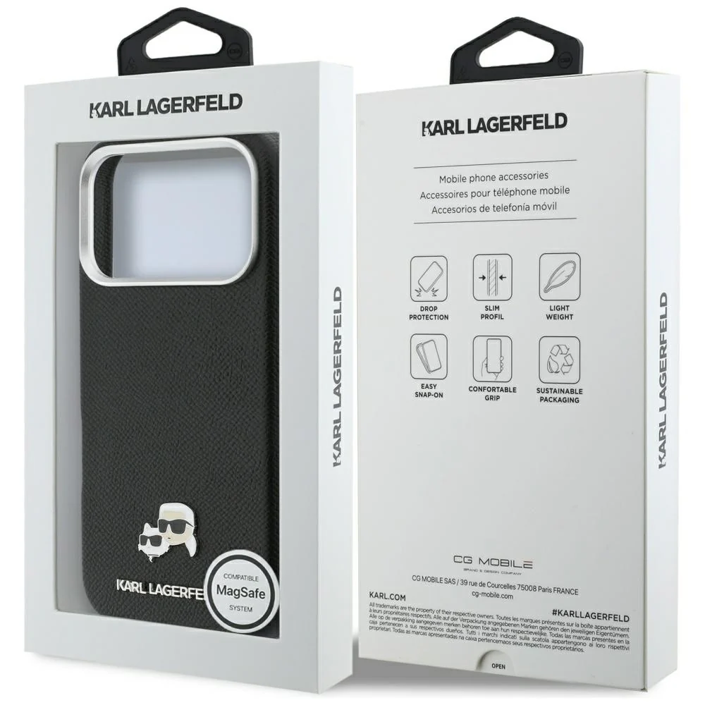 Handyhülle für iPhone 17 Pro Max, Karl Lagerfeld HardCase Karl and Choupette Head Pin Saffiano, Schwarz - Image 8