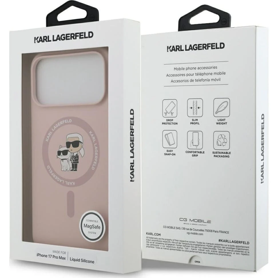 Handyhülle für iPhone 17 Pro Max, Karl Lagerfeld Liquid Hardcase Karl & Choupette Body Ring mit MagSafe, Rosa - Image 8