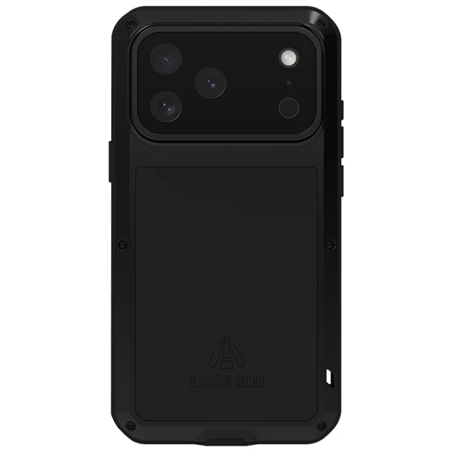 Handyhülle für iPhone 17 Pro Max, Love Mei Powerful mit Glas, Schwarz