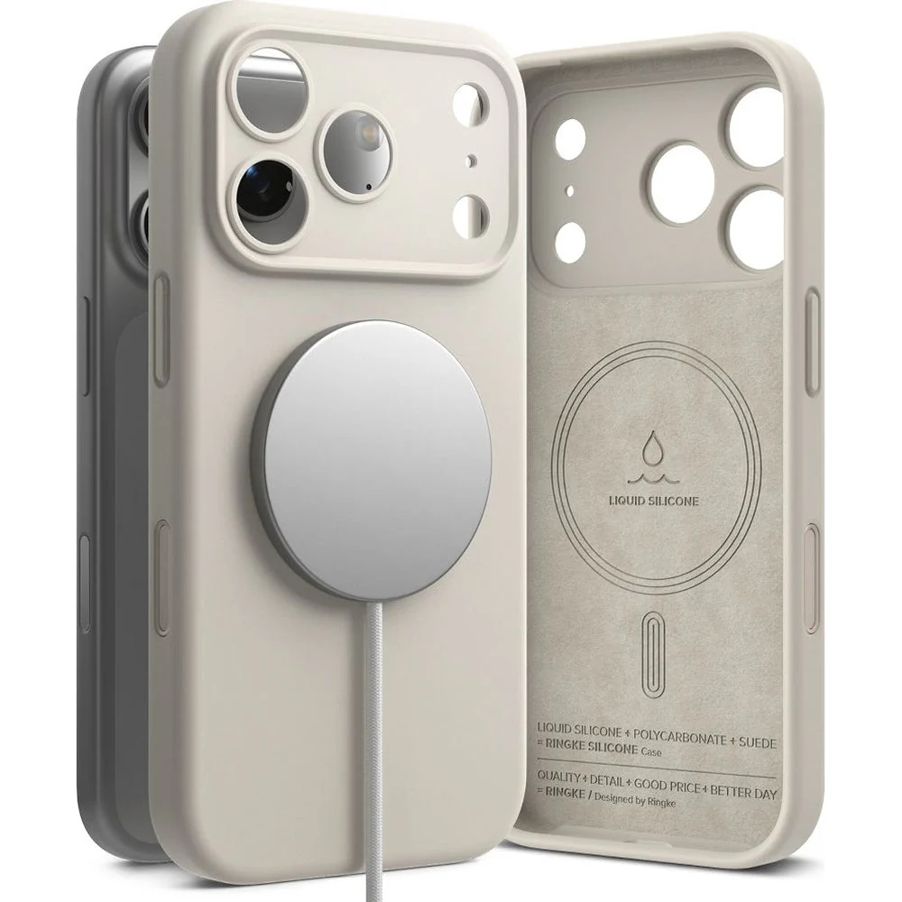 Handyhülle für iPhone 17 Pro Max, Ringke Silicone CC Magnetic mit MagSafe, Beige