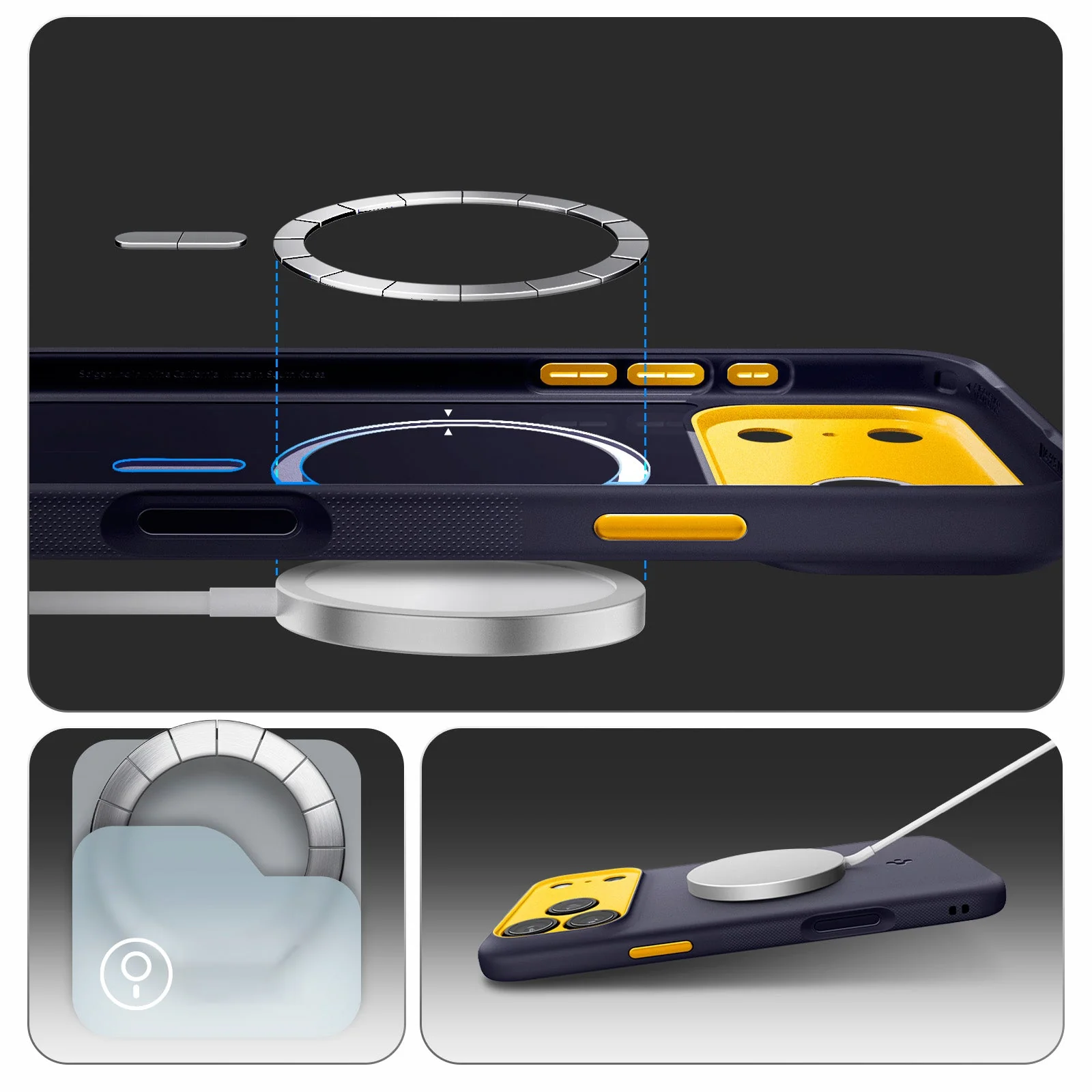 Handyhülle für iPhone 17 Pro Max, Spigen Nano Pop Mag mit MagSafe, Dunkelblau und Gelb - Image 6