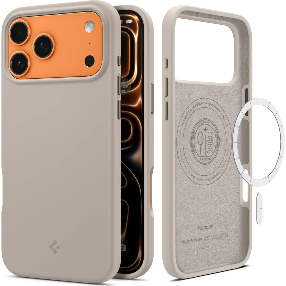 Handyhülle für iPhone 17 Pro Max, Spigen Silicone Fit Mag mit MagSafe, Beige