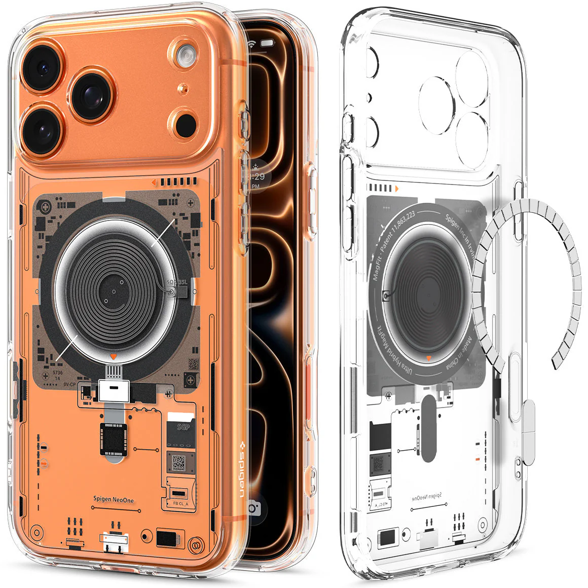 Handyhülle für iPhone 17 Pro Max, Spigen Ultra Hybrid Mag mit MagSafe, Transparent-Gemustert (Neo One)