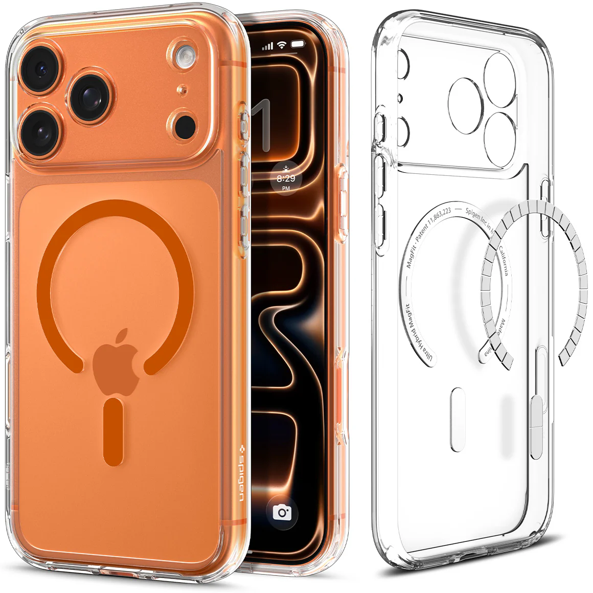 Handyhülle für iPhone 17 Pro Max, Spigen Ultra Hybrid Mag mit MagSafe, Transparent-Orange