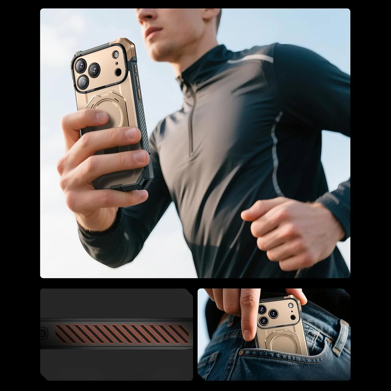 Handyhülle für iPhone 17 Pro Max, Supcase UB Grip Mag mit MagSafe (CC), Grau-Golden - Image 11