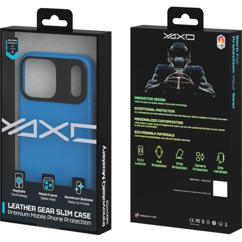 Handyhülle für iPhone 17 Pro Max, YAXO Leather Gear Slim Case MagSafe, Blau - Image 9