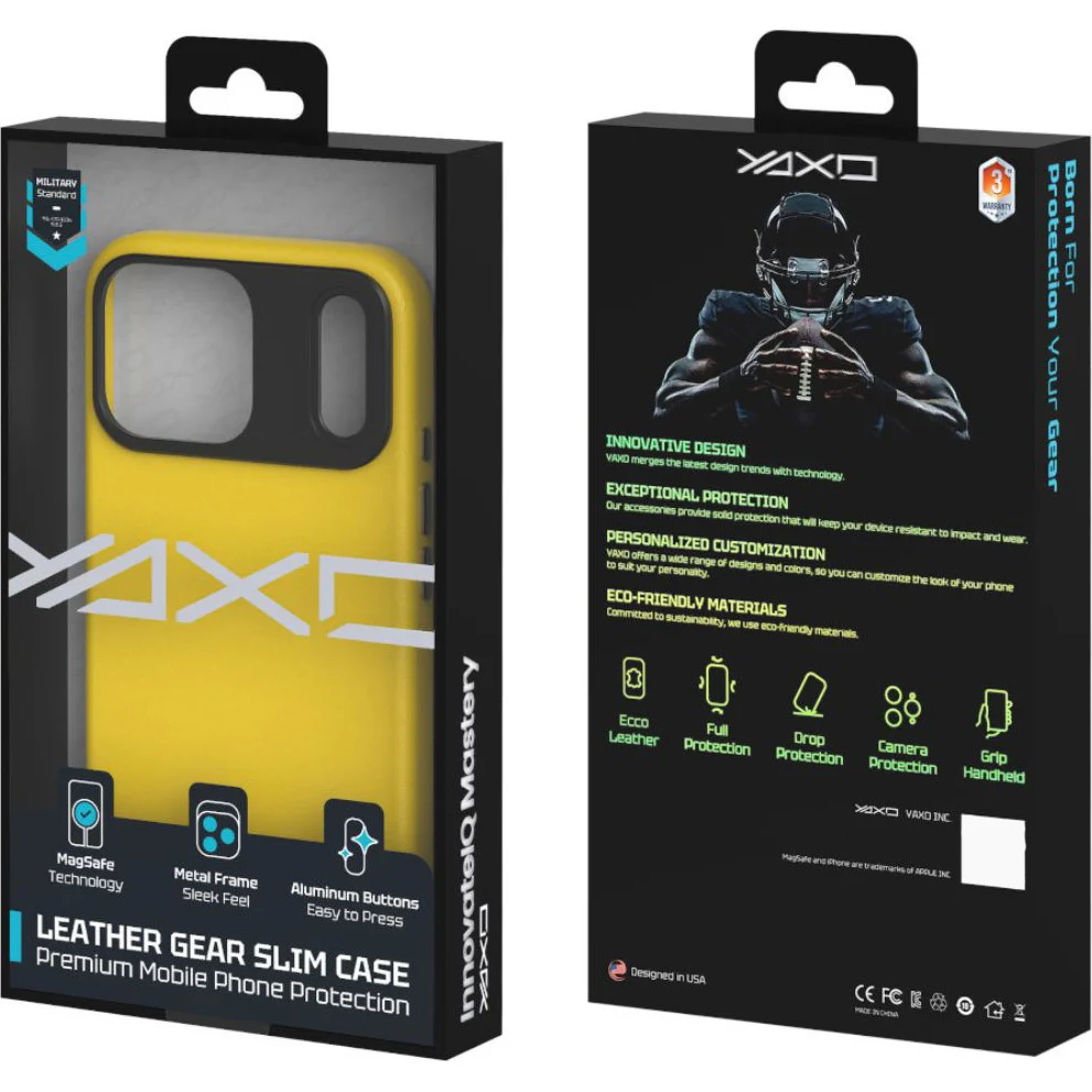Handyhülle für iPhone 17 Pro Max, YAXO Leather Gear Slim Case MagSafe, Gelb - Image 10