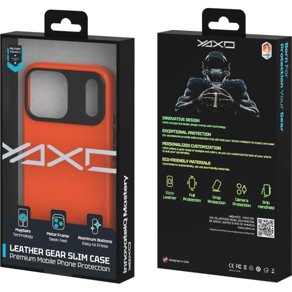 Handyhülle für iPhone 17 Pro Max, YAXO Leather Gear Slim Case MagSafe, Orange - Image 9
