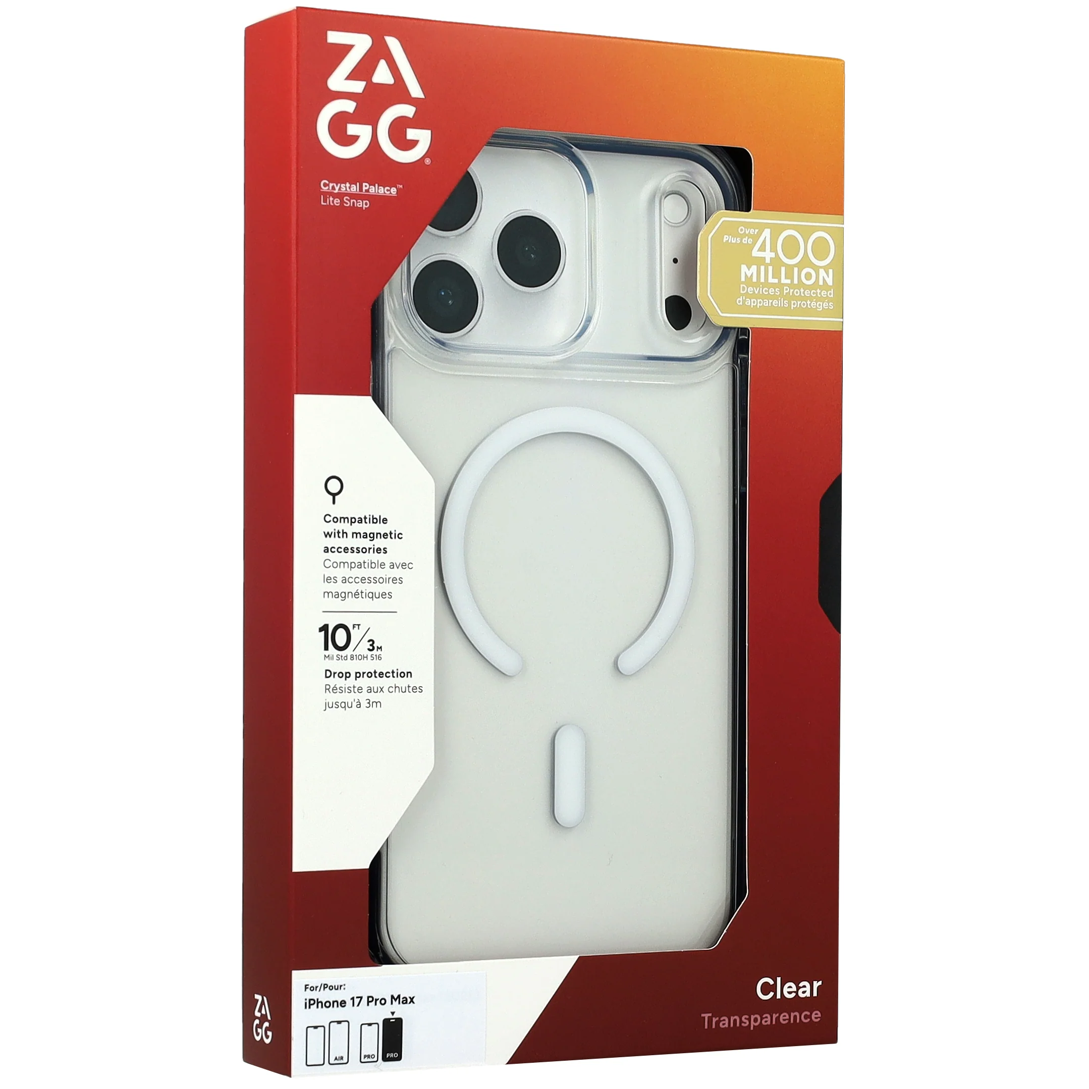 Handyhülle für iPhone 17 Pro Max, ZAGG Crystal Palace Lite Snap mit MagSafe, Transparent und Weiß - Image 12