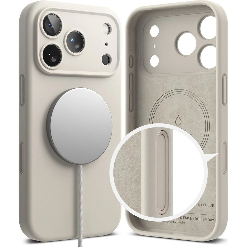 Handyhülle für iPhone 17 Pro, Ringke Silicone CC Magnetic mit MagSafe, Beige - Image 3