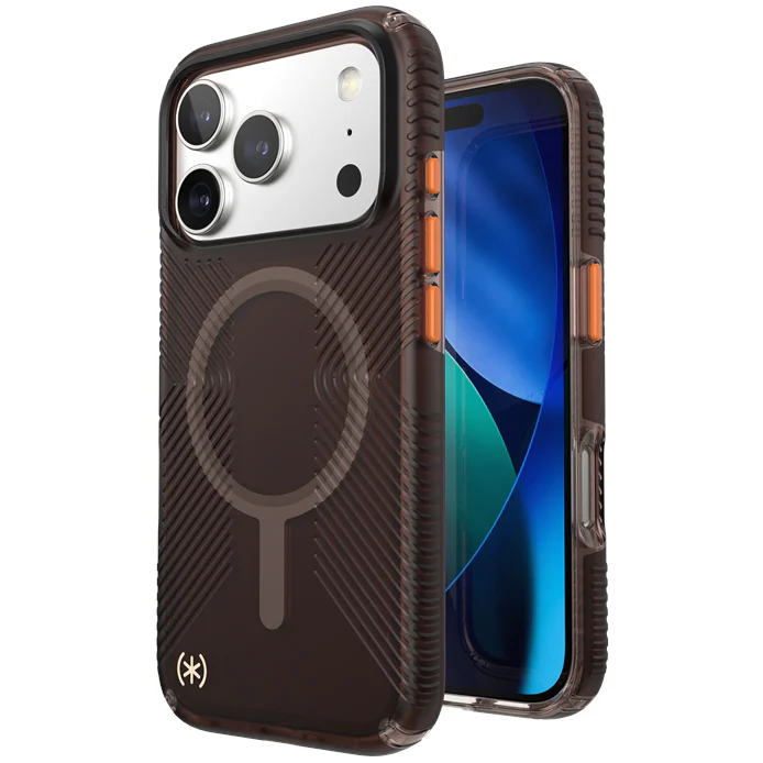 Handyhülle für iPhone 17 Pro, Speck Presidio Lux Grip MagSafe, Braun-orange