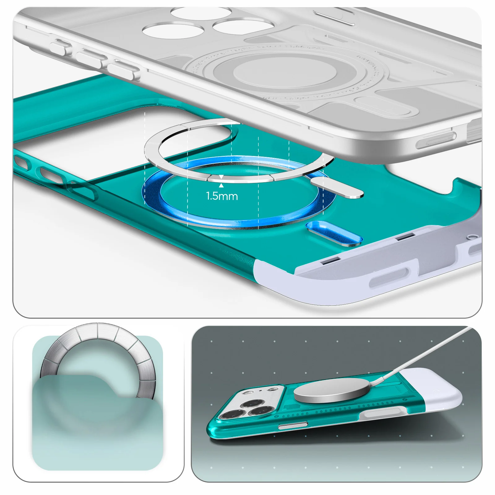 Handyhülle für iPhone 17 Pro, Spigen Classic C1 Mag mit MagSafe, Türkis - Image 12