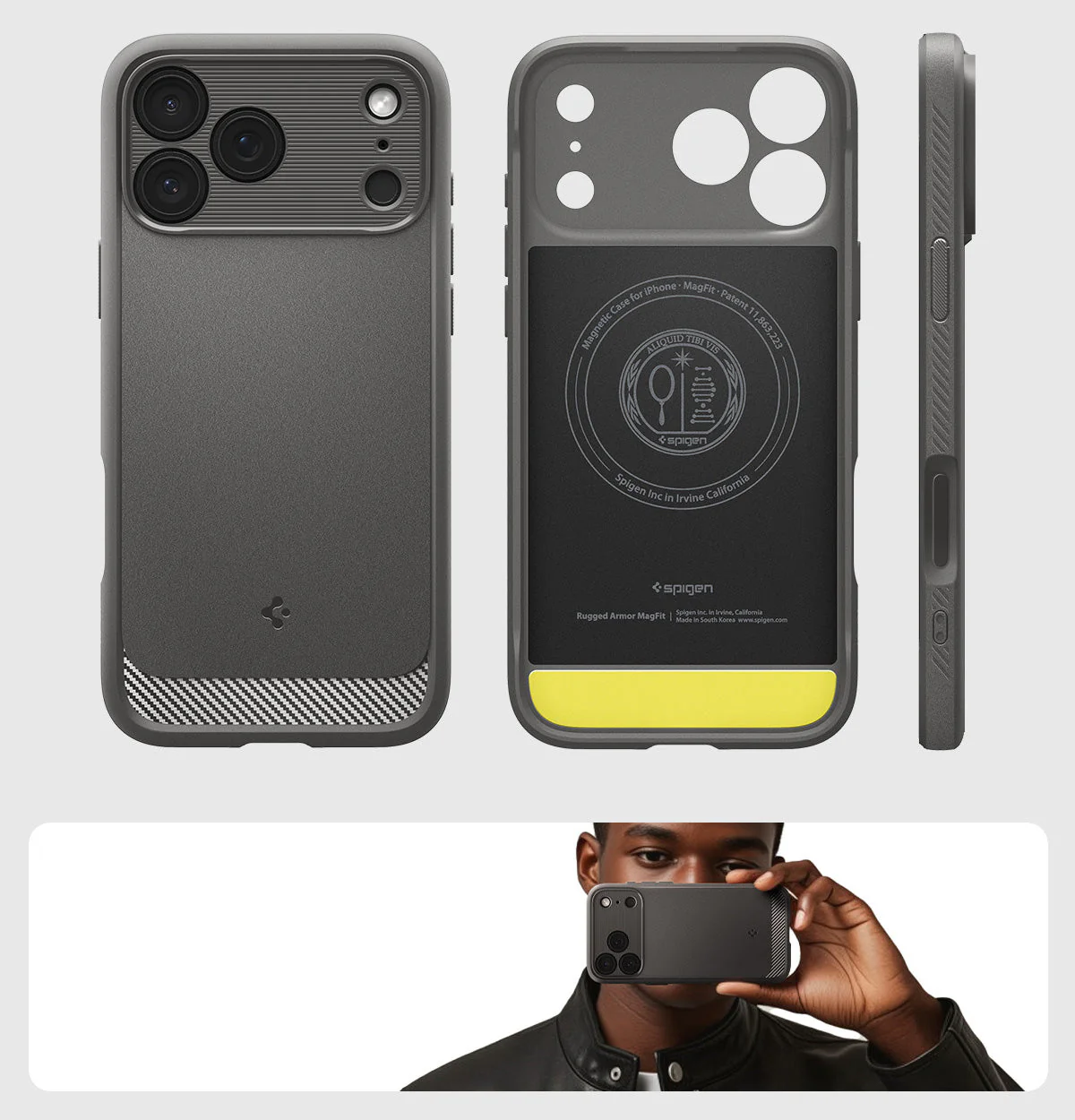 Handyhülle für iPhone 17 Pro, Spigen Rugged Armor Mag mit MagSafe, Grau - Image 4