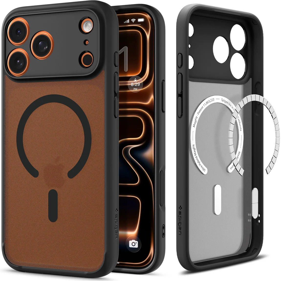 Handyhülle für iPhone 17 Pro, Spigen Ultra Hybrid Mag mit MagSafe, Durchscheinend-Schwarz