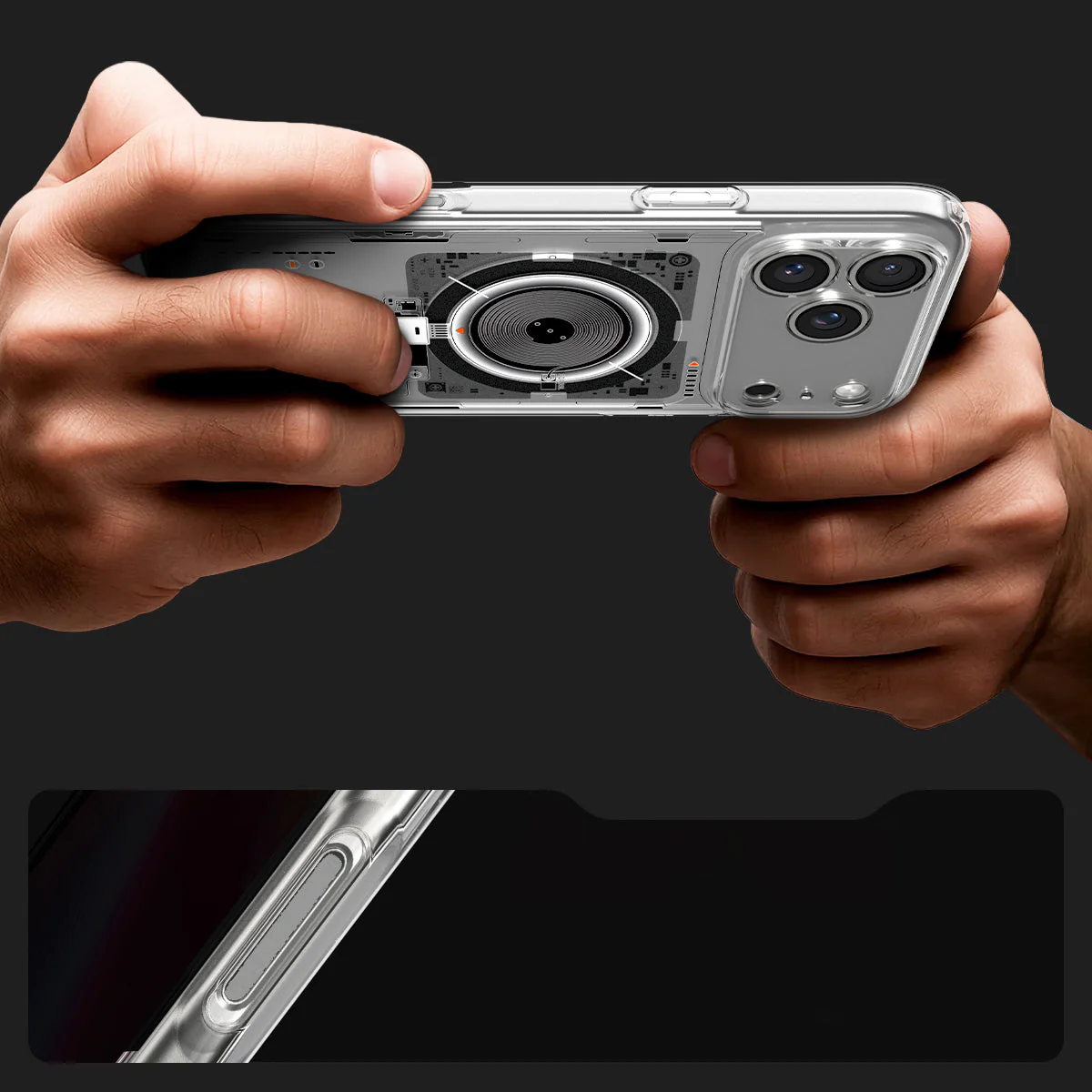 Handyhülle für iPhone 17 Pro, Spigen Ultra Hybrid Mag mit MagSafe, Transparent-Gemustert (Neo One) - Image 8