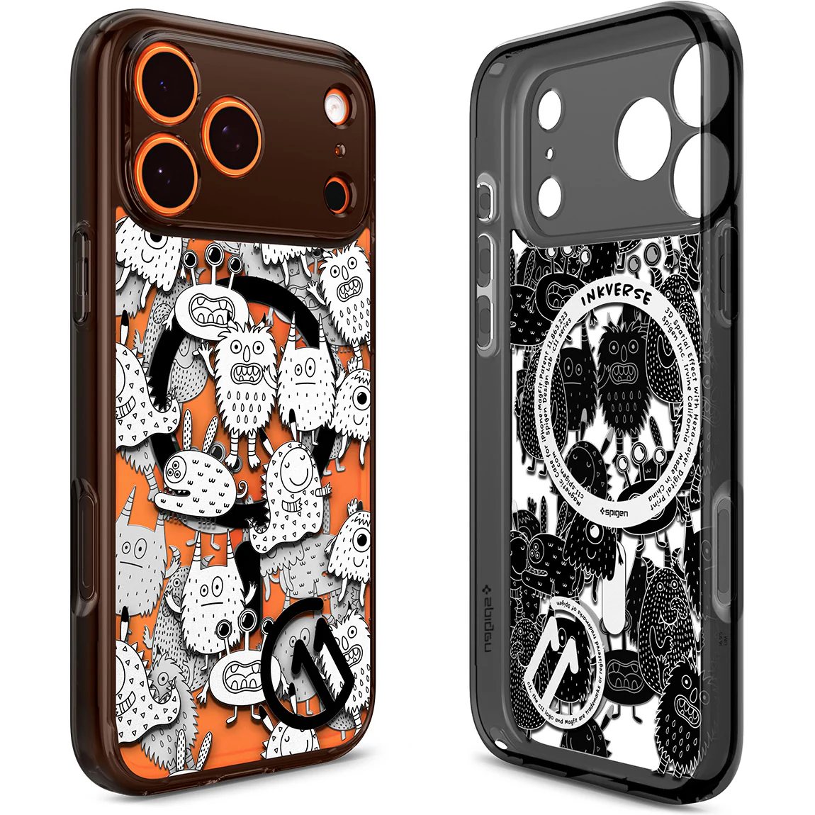 Handyhülle für iPhone 17 Pro, Spigen Ultra Hybrid T Mag (CC) mit MagSafe, Grau-Gemustert (C11 Inkverse)