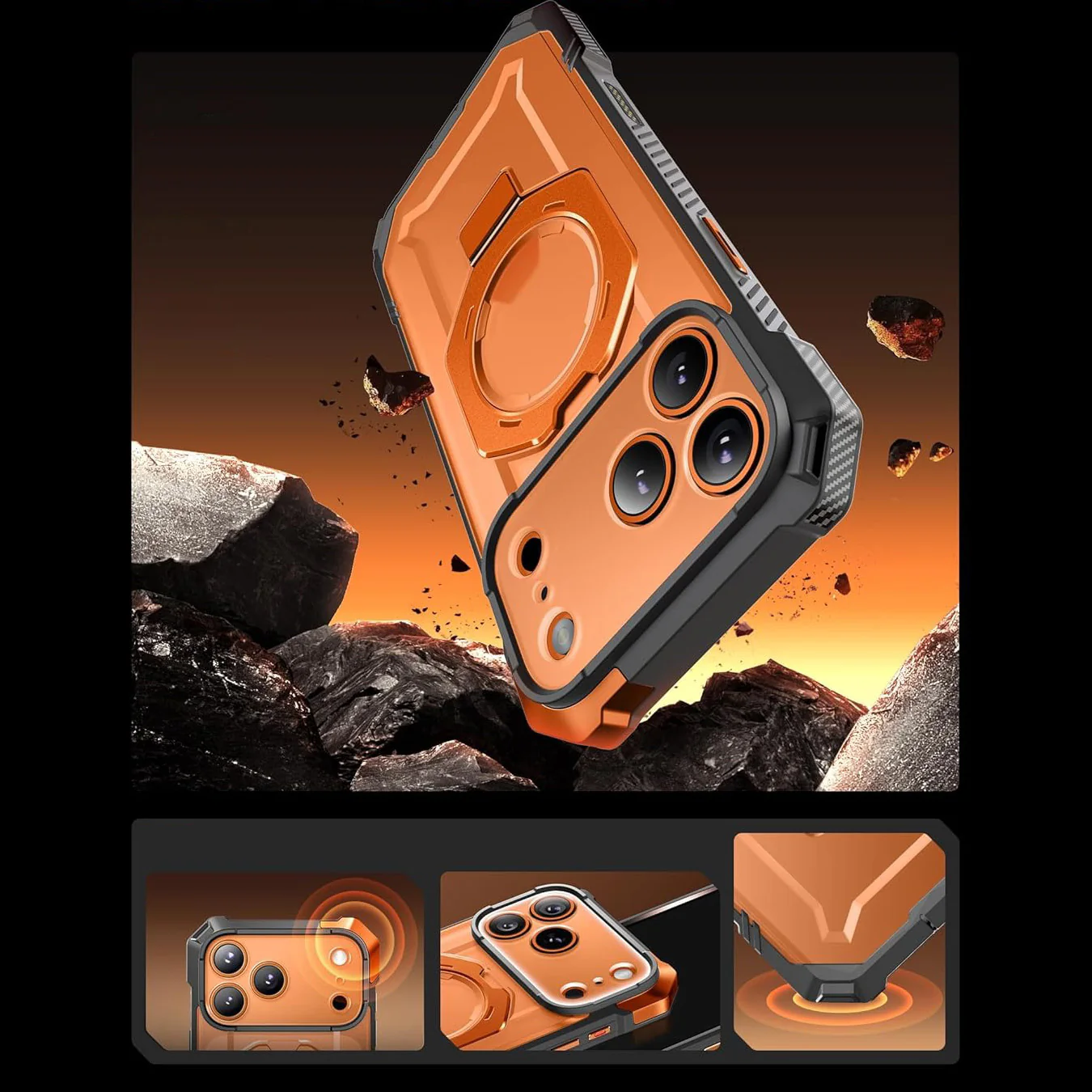 Handyhülle für iPhone 17 Pro, Supcase UB Grip Mag mit MagSafe (CC), Grau-Transparent-Orange - Image 5