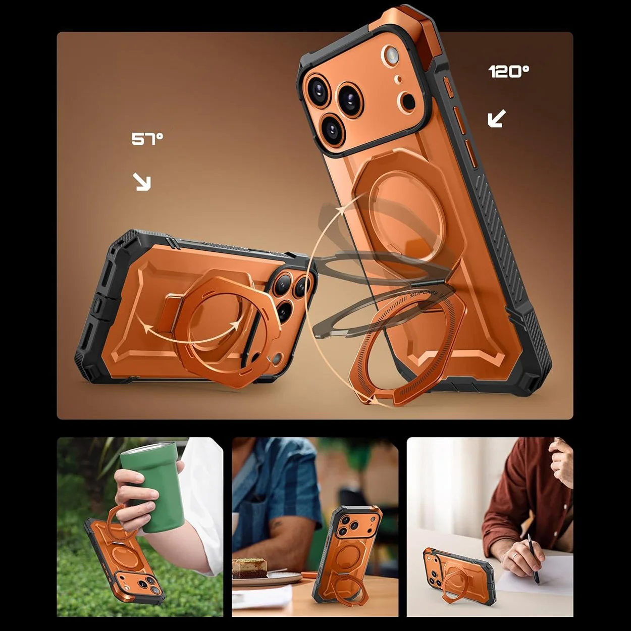 Handyhülle für iPhone 17 Pro, Supcase UB Grip Mag mit MagSafe (CC), Grau-Transparent-Orange - Image 6