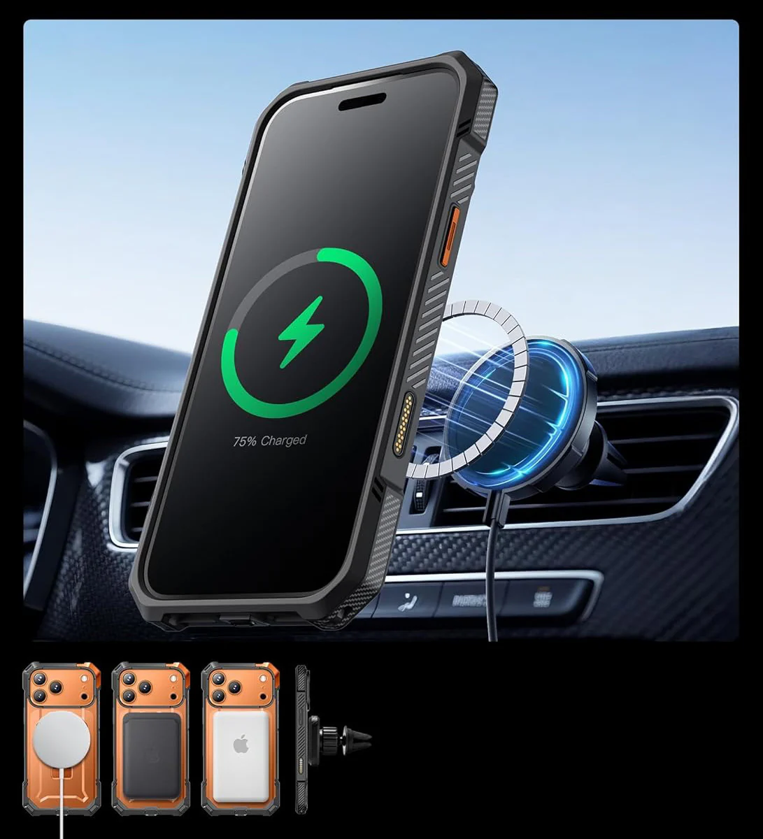 Handyhülle für iPhone 17 Pro, Supcase UB Grip Mag mit MagSafe (CC), Grau-Transparent-Orange - Image 8