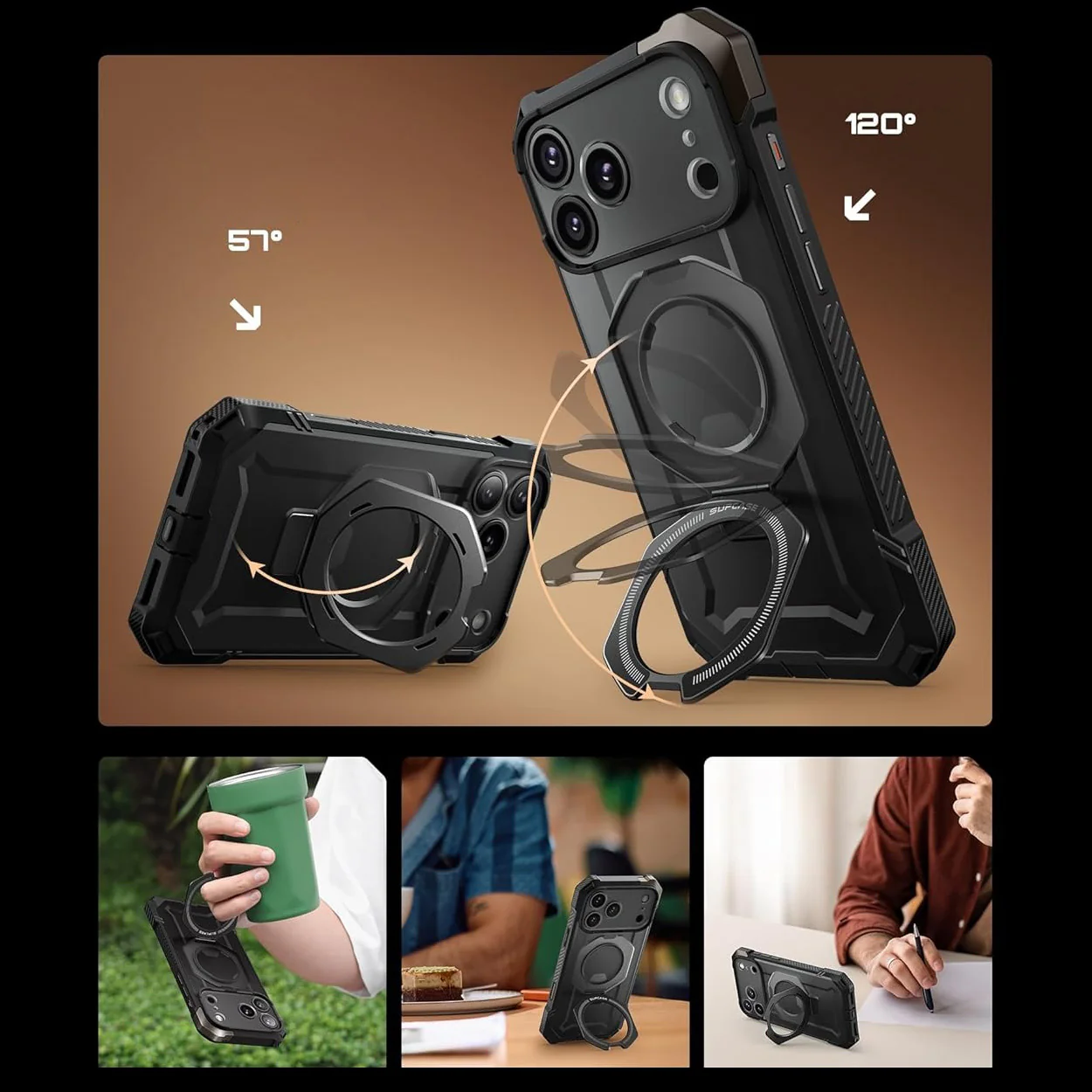 Handyhülle für iPhone 17 Pro, Supcase UB Grip Mag mit MagSafe (CC), Schwarz-Transparent - Image 8