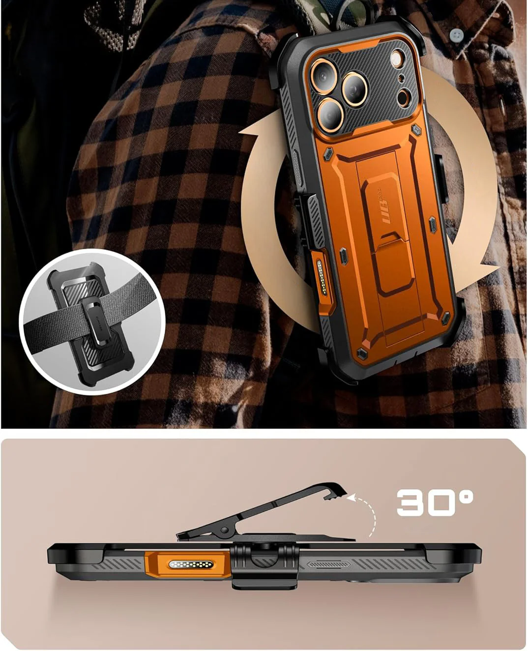 Handyhülle für iPhone 17 Pro, Supcase UB Pro SP (CC), Schwarz-Orange - Image 9