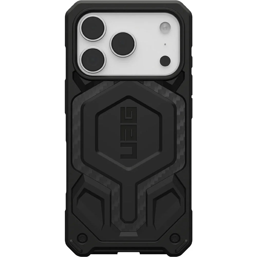 Handyhülle für iPhone 17 Pro, Urban Armor Gear Monarch Pro Mag mit MagSafe, Schwarz mit Kohlefaser