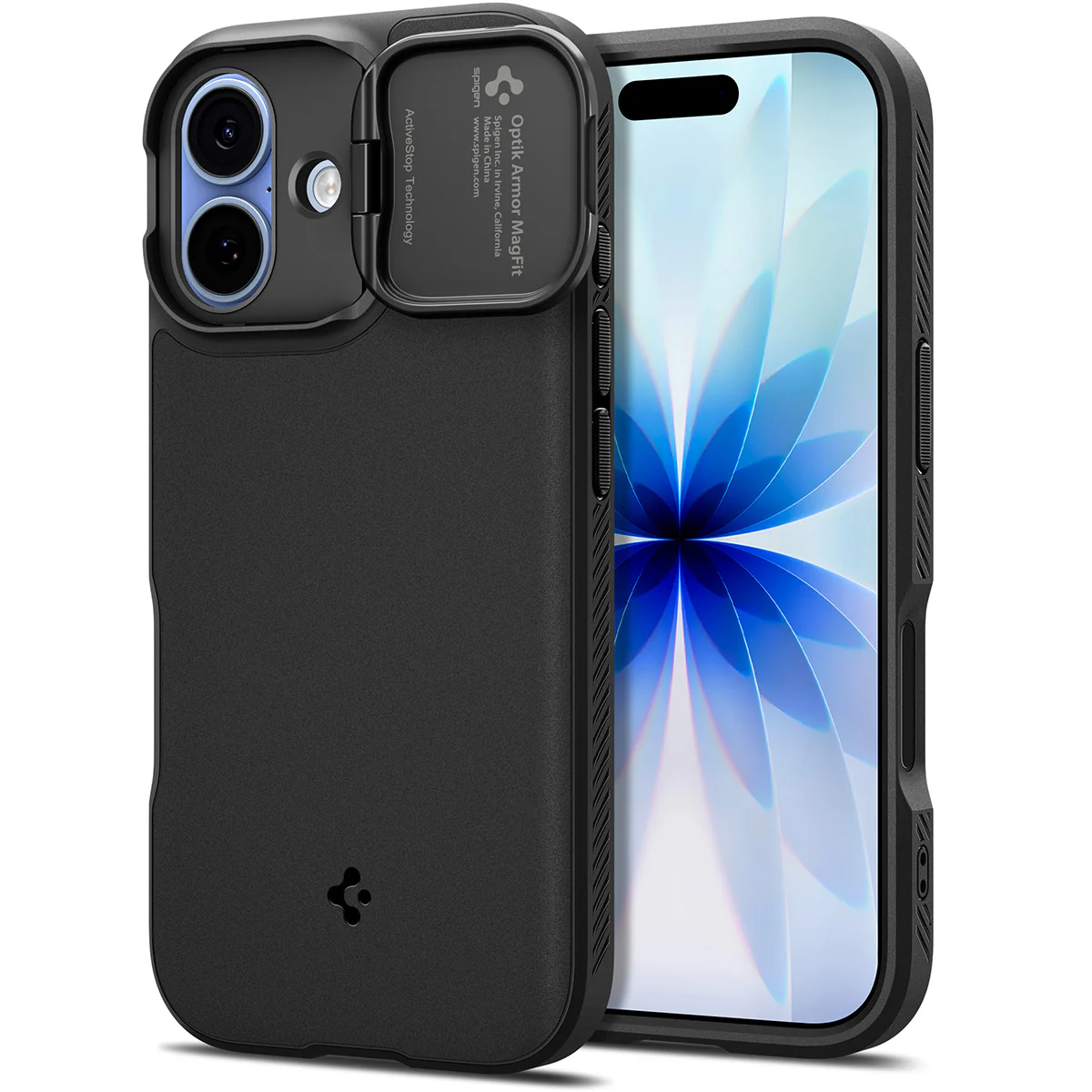 Handyhülle für iPhone 17, Spigen Optik Armor Mag mit MagSafe, Schwarz