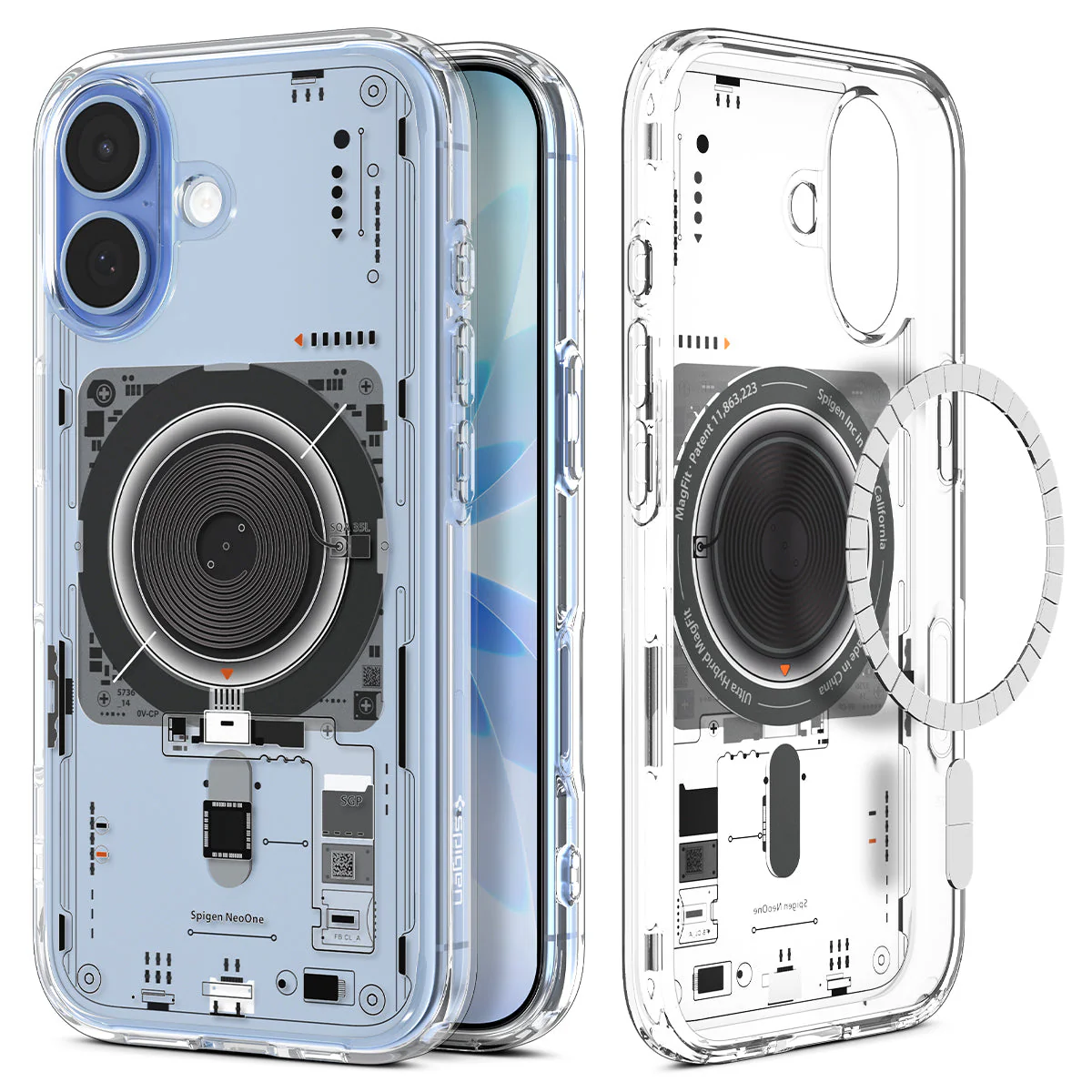 Handyhülle für iPhone 17, Spigen Ultra Hybrid Mag mit MagSafe, Transparent-Gemustert (Neo One)