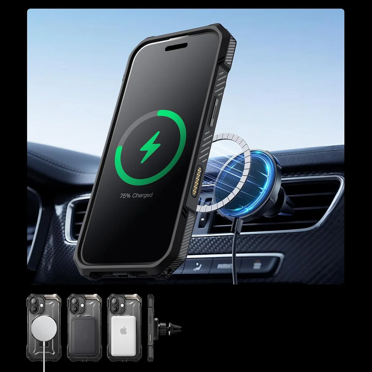 Handyhülle für iPhone 17, Supcase UB Grip Mag mit MagSafe (CC), Schwarz-Transparent - Image 8