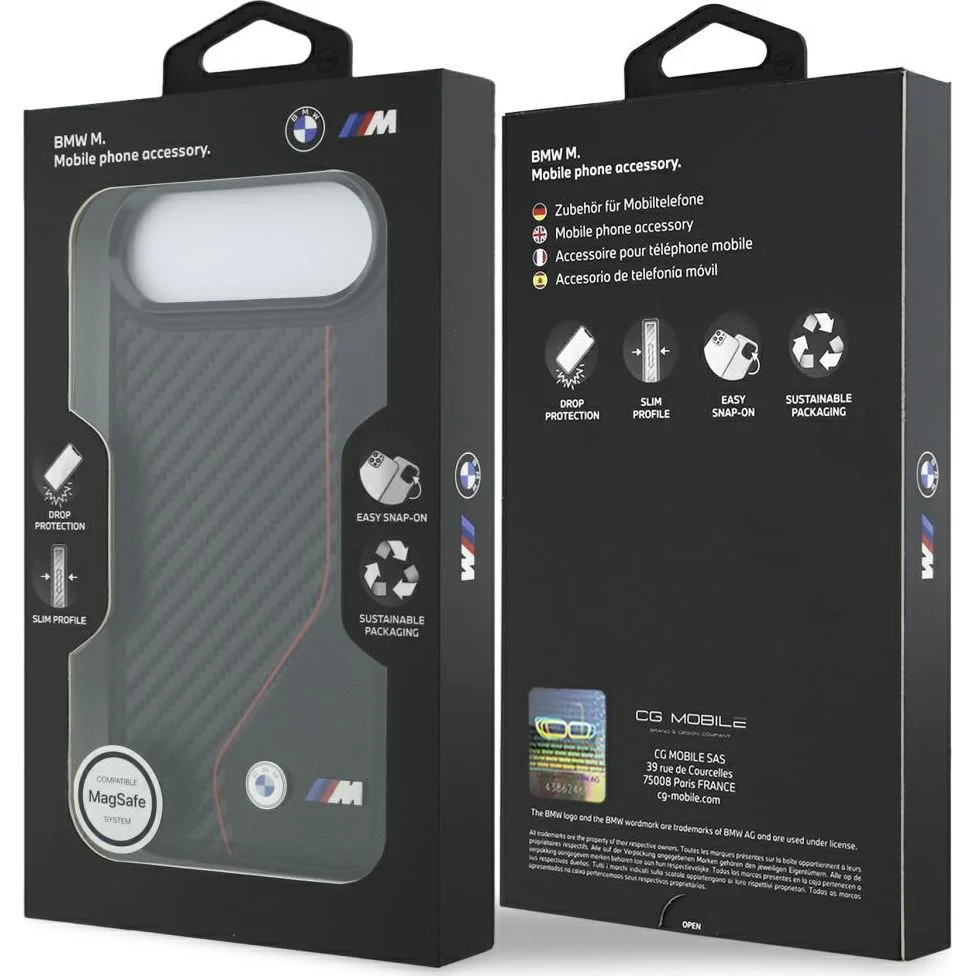 Handyhülle für iPhone Air, BMW M Carbon Line & Logo mit MagSafe, Schwarz mit roter Linie - Image 8